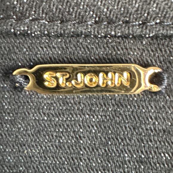 Vintage St. John Black Denim Jacket Leather Trim Signature Gold Buttons Designer - Picture 12 of 12